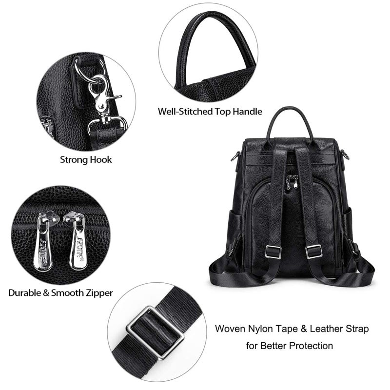 S-ZONE Leather Backpack Purses for Women Antitheft Rucksack Shoulder Bag Medium - Image 5